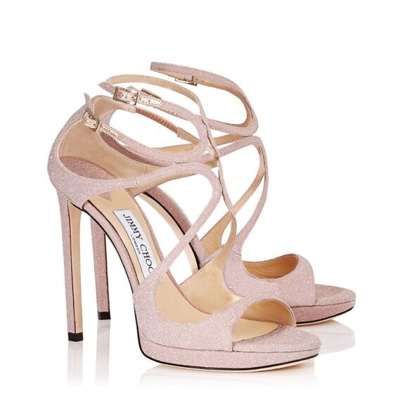 NEW Jimmy Choo Ballet Pink Shimmer Strappy High Heel Stiletto Sandals Size 40 EU - Picture 2 of 16